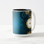 Tasse 2 Couleurs Arrière - plan turquoise à vapeur avec Gears (Devant droit)