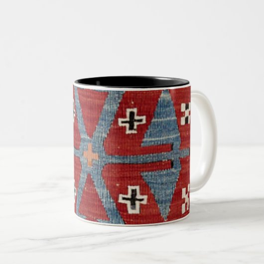 Tasse 2 Couleurs Arrow en Diamant Bleu Konya II 19e siècle Authenti (Devant droit)