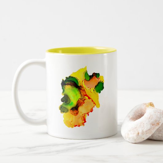 Tasse 2 Couleurs art Abstrait alcool encre jaune vert (Avec donut)