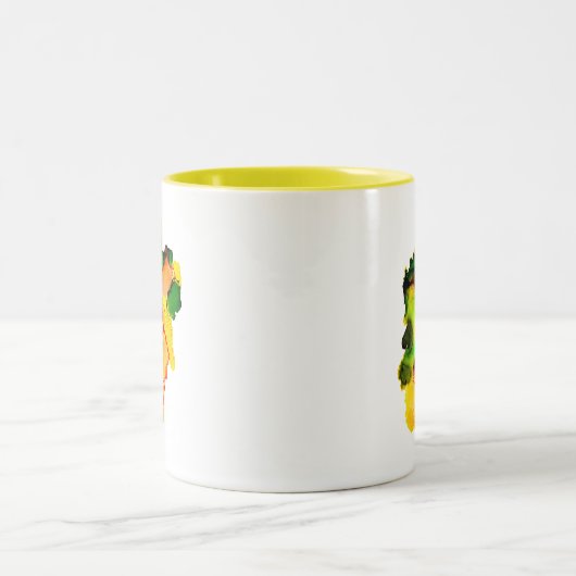 Tasse 2 Couleurs art Abstrait alcool encre jaune vert (Centre)