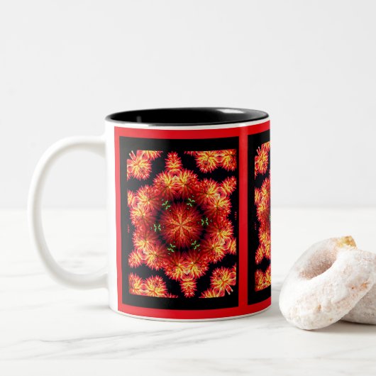 Tasse 2 Couleurs Art Abstrait Dahlia Rouge (Avec donut)