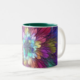 Tasse 2 Couleurs Art abstrait fractal de fleurs psychédéliques colo