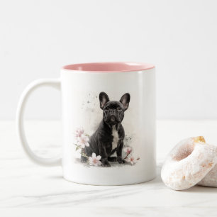 Tasse 2 Couleurs Art aquarelle de bouledogue français noir