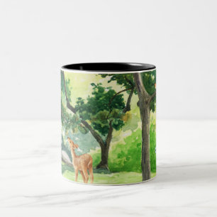 Tasse 2 Couleurs Art aquarelle de cerf de la forêt tranquille
