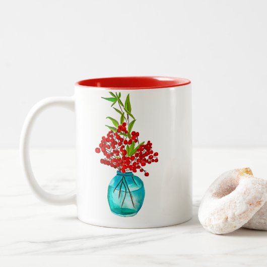 Tasse 2 Couleurs Art de l'aquarelle Red Berries (Avec donut)
