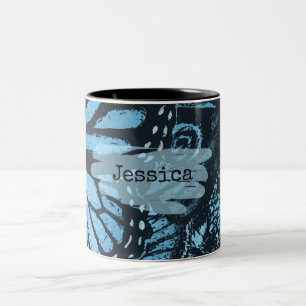 Tasse 2 Couleurs Art de papillon bleu grunge abstrait personnalisé