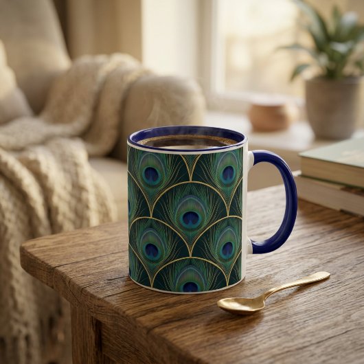 Tasse 2 Couleurs Art Deco Peacock Feather Geometric Pattern