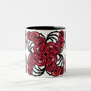 Tasse 2 Couleurs Art Nouveau Vignes florales rouges et noires roses