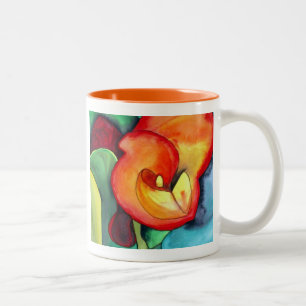 Tasse 2 Couleurs Art original d'aquarelle de Canna de fleur orange