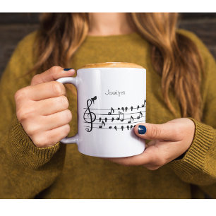 Tasse 2 Couleurs Art personnalisé de clé de sol pour oiseaux chante