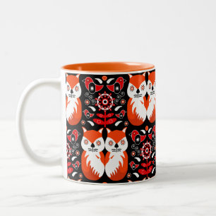 Tasse 2 Couleurs Art populaire de renard scandinave