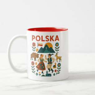 Tasse 2 Couleurs Art populaire montagnard polonais plat