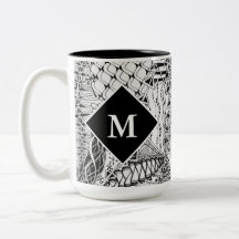 Art ZIA à motif gribouillé noir et blanc avec mono