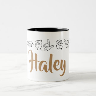 Tasse 2 Couleurs ASL American Sign Language Doigt épelé Haley