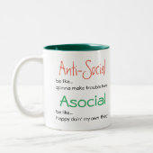 Tasse 2 Couleurs Asocial pas antisocial : Introvert positif Slogan (Gauche)