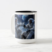 Tasse 2 Couleurs Astronautes Buvant du Café (Devant gauche)