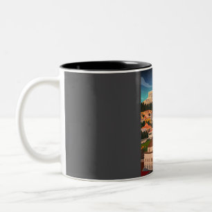 Tasse 2 Couleurs Athènes Grèce affiche de voyage à la nuit