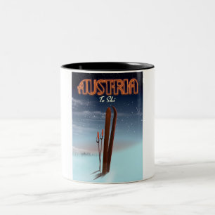 Tasse 2 Couleurs Austria To Ski - poster de voyage en ski hivernal 