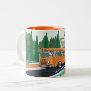 Tasse 2 Couleurs autobus touristique de style vintage avec des pass