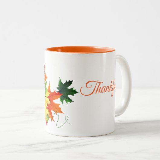 Tasse 2 Couleurs Automne Feuilles D'Automne Mug-Thankful (Devant droit)