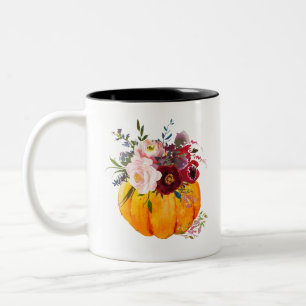 Tasse 2 Couleurs automne, floral, citrouille