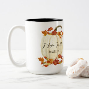 Tasse 2 Couleurs Automne I Love Fall Foliage Citrouille Aquarelle