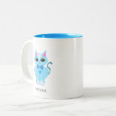 Tasse 2 Couleurs Awesome mignon chaton bleu clair café deux tons (Devant gauche)