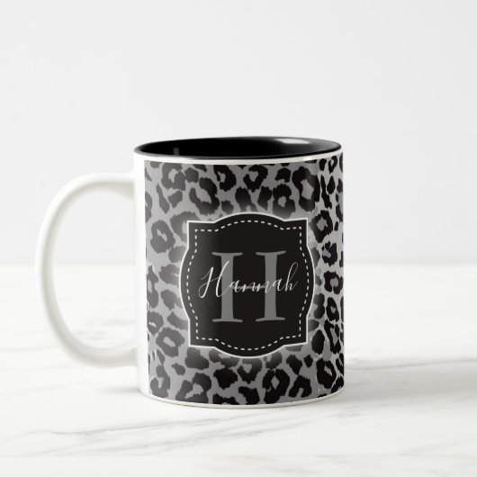Tasse 2 Couleurs B & W Leopard Motif avec Monogramme et nom personn (Gauche)