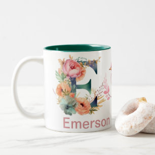 Tasse 2 Couleurs Baby Chien Nom Photo Lettre E Floral Monogramme Oi