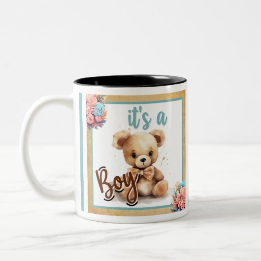 Tasse 2 Couleurs Baby shower Ours Bleu Boho (Gauche)