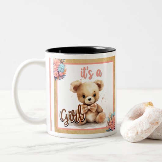 Tasse 2 Couleurs Baby shower Ours rose Boho (Avec donut)