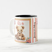 Tasse 2 Couleurs Baby shower Ours rose Boho (Devant gauche)