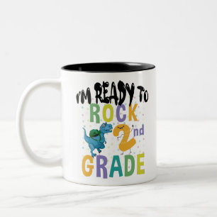 Tasse 2 Couleurs Back to School I'm Ready To Rock 2nd Grade Dino