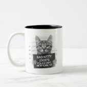 Tasse 2 Couleurs Bad Kitty Chat Police Arrestation Photo Drôle Café (Gauche)
