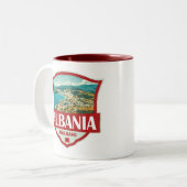 Tasse 2 Couleurs Badge rétro Illustration Albanie (Devant gauche)
