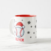 Tasse 2 Couleurs Bal de baseball Red Santa Hat Snowflake Nom (Devant gauche)