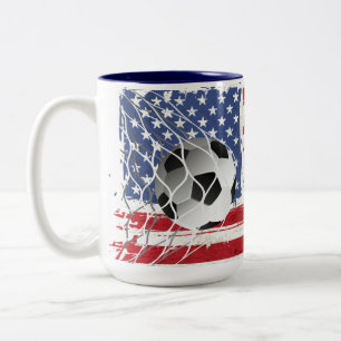 Tasse 2 Couleurs Bal De Football Sur Drapeau Américain