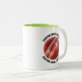 Tasse 2 Couleurs Balle de cricket & petit texte VERT CITRON 320g Pe (Devant droit)