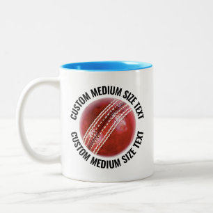 Tasse 2 Couleurs Balle de cricket & Texte moyen BLEU CLAIR 11oz Per