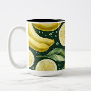 Tasse 2 Couleurs Bananes fraîches et tranches de citron Art aquarel