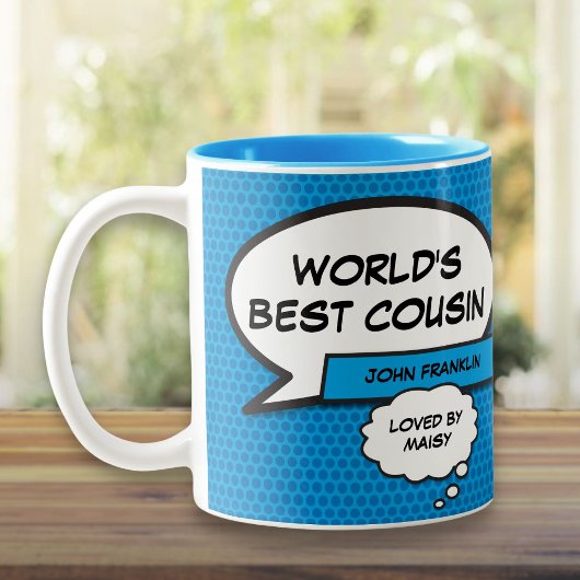 Tasse 2 Couleurs Bande-dessinée préférée Cousin Fun Book Blue