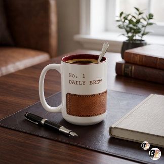 Tasse 2 Couleurs Bande en cuir de selle fausse "Daily Brew" minimal