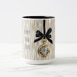 Tasse 2 Couleurs Bandes dorées et argentées Nouvel An Minuit