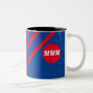 Tasse 2 Couleurs Bandes rouges sur Monogramme bleu