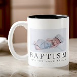 Tasse 2 Couleurs Baptême Moderne Minimaliste Élégant Photo Chic<br><div class="desc">Design is composed of fun and playful typographiy with sans serif and serif font. Add a custom photo.</div>