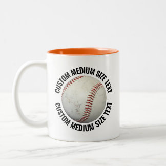 Tasse 2 Couleurs Baseball & Texte Moyen ORANGE 325ml Personnalisé