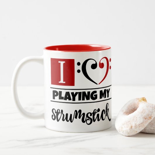 Tasse 2 Couleurs Basse Clef Coeur J'Aime Jouer Mon Strumstick (Avec donut)