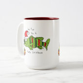 Tasse 2 Couleurs Basse de Noël amusante Pêche Poisson Caricature (Devant gauche)