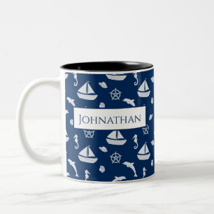 Tasse 2 Couleurs Bateau à voile et Motif Marine Life