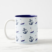 Tasse 2 Couleurs Bateaux à voile et Ancres Motif Bleu (Gauche)